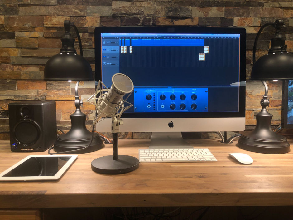 My podcasting equipment set up in my home office.